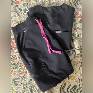 Figs Blue scrubs with pink tie